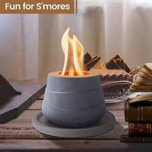 Kante 5.1 in. W Small Tulip Portable Concrete Rubbing Alcohol Tabletop Fire Pit w/Metal Extinguisher,Blue Fire Glass & 7.2 in. Light Gray Base,Ethanol Fireplace,Indoor Tabletop Fire Pit Bowl Pot