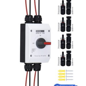 DIHOOL Solar Panel Disconnect Switch, 2x32 Amp 2 String DC 1200V 2 in 2 Out, IP66 PV Combiner Box