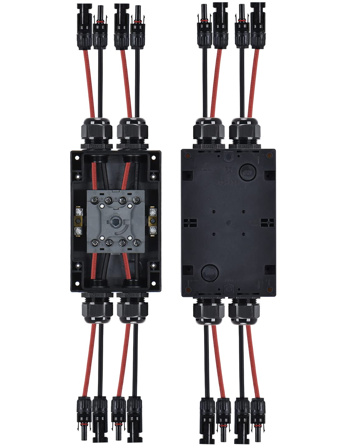 DIHOOL Solar Panel Disconnect Switch, 2x32 Amp 2 String DC 1200V 2 in 2 Out, IP66 PV Combiner Box