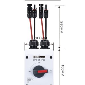 DIHOOL Solar Panel Disconnect Switch, 2x32 Amp 2 String DC 1200V 2 in 2 Out, IP66 PV Combiner Box