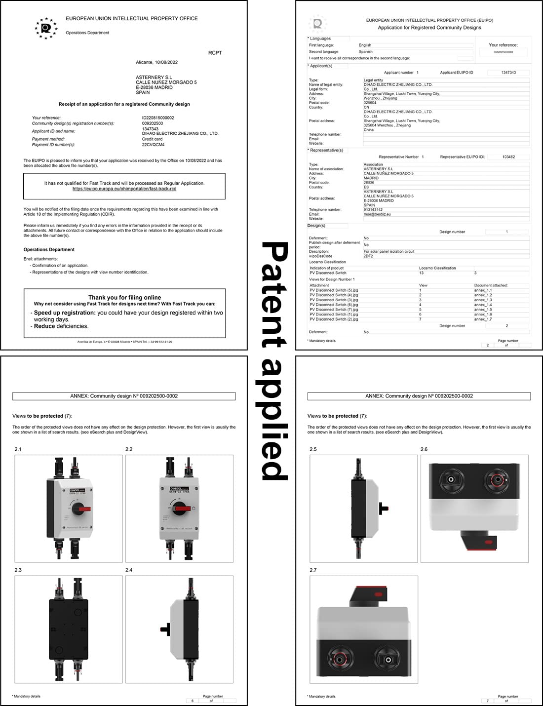 DIHOOL Solar Panel Disconnect Switch, 2x32 Amp 2 String DC 1200V 2 in 2 Out, IP66 PV Combiner Box