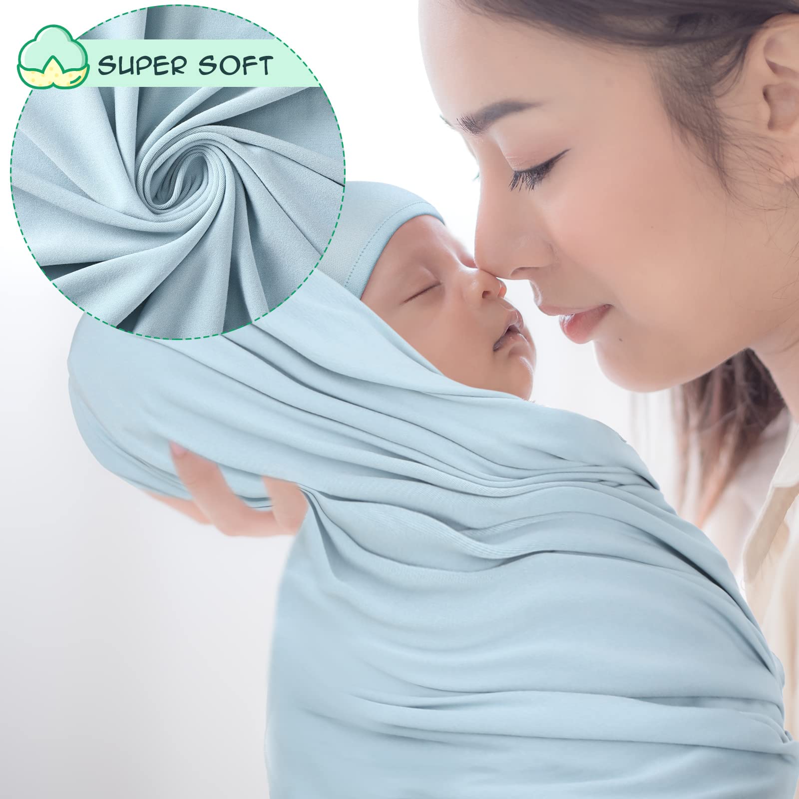 Tudomro 9 Pieces 3 Sets Newborn Swaddle Set with Hat Headband Cotton Baby Swaddle Blanket Newborn Swaddle Wrap Receiving Blanket for Baby Girl Boy, 31.5" x 31.5", Green, Dark Green, Blue