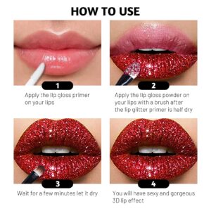 FREEORR 3 Colors Glitter Lip Kit, Diamond and Glitter Metallic Lip Powder with Lip Primer, Waterproof Long Lasting & Smudge Proof, Shimmer Sparkly Glitter Lip Cosmetic without Sticky Flake Off Set A