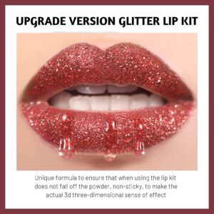 FREEORR 3 Colors Glitter Lip Kit, Diamond and Glitter Metallic Lip Powder with Lip Primer, Waterproof Long Lasting & Smudge Proof, Shimmer Sparkly Glitter Lip Cosmetic without Sticky Flake Off Set A