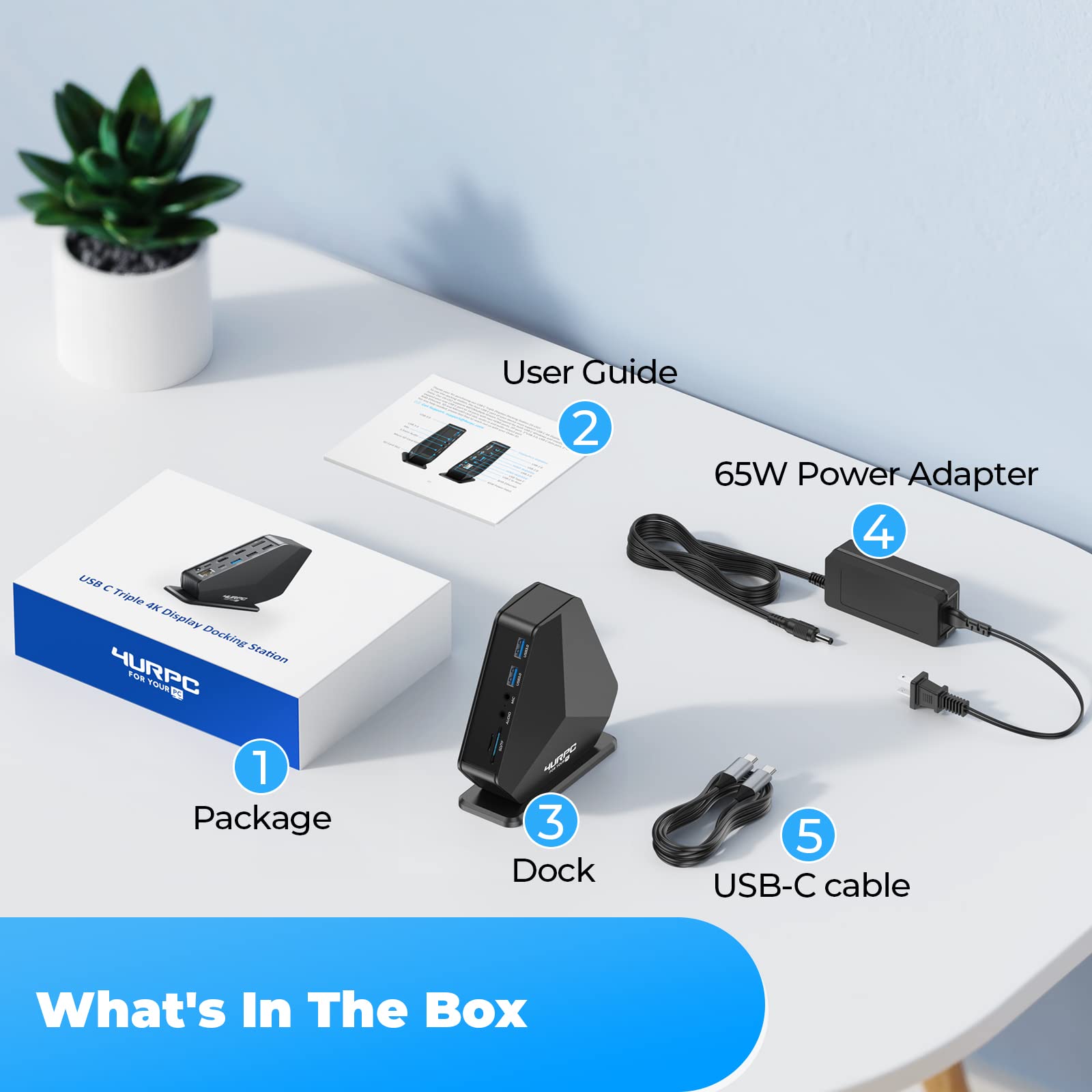 DisplayLink Docking Station 3 Monitors with 65W Power Supply, 4URPC Triple 4K Display Docking Station for MacBook Pro/Air, Dell HP Lenovo Surface Acer, with 2 HDMI, DP, 6 USB, Gigabit Ethernet, SD/TF