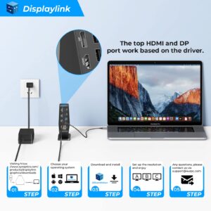 DisplayLink Docking Station 3 Monitors with 65W Power Supply, 4URPC Triple 4K Display Docking Station for MacBook Pro/Air, Dell HP Lenovo Surface Acer, with 2 HDMI, DP, 6 USB, Gigabit Ethernet, SD/TF