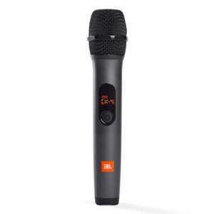 JBL PartyBox On-The-Go Powerful Portable Bluetooth Party Speaker with Dynamic Light Show, black and JBL Wireless Two Microphone System with Dual-Channel Receiver, Black