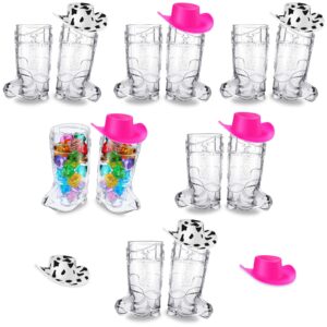 sawysine 24 pcs mini cowboy boot shot glass cups western cowboy cowgirl hat and plastic cowboy boot glasses set miniature hat funny cowboy boot toys for cowgirl theme party supplies(cow print, pink)