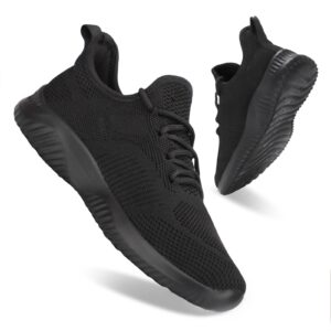 slip on sneakers for women-fashion sneakers walking shoes non slip lightweight breathable mesh running shoes comfortable all black 8.5
