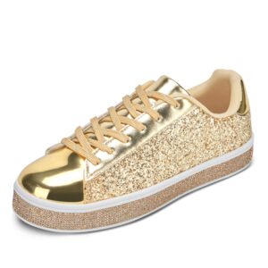 uubaris women's glitter tennis sneakers neon dressy sparkly sneakers rhinestone bling wedding bridal shoes shiny sequin shoes gold size 11