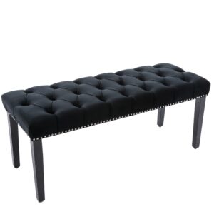 kcc button-tufted ottoman bench, upholstered bedroom benches velvet footrest stool accent bench for entryway dining room living room bedroom end of bed, black