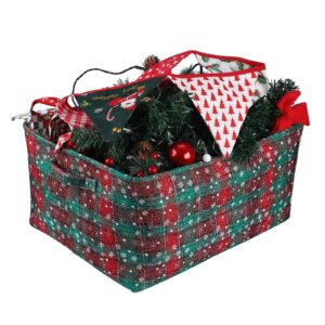 storage basket for xmas decorations, buffalo check toys gift basket christmas ornament storage box collapsible storage bins christmas storage container with handles for blankets/clothes/books, large