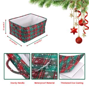 Storage Basket for Xmas Decorations, Buffalo Check Toys Gift Basket Christmas Ornament Storage Box Collapsible Storage Bins Christmas Storage Container with Handles for Blankets/Clothes/Books, Large