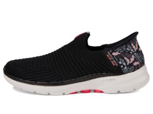 skechers go walk 6 tropical bay hands free slip-ins black/pink 9 b (m)