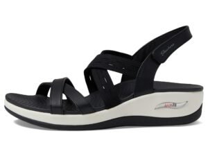skechers women's ankle-strap sandal, black durabuck webbing, 8