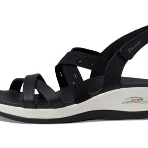 Skechers Women's Ankle-Strap Sandal, Black Durabuck Webbing, 8