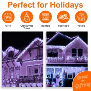 Christmas Icicle Lights Outdoor 33FT 400LED Outdoor Waterproof Holiday Decorations Lights with Remote Control, 8 Modes, Outside Christmas Lights for House, Porch, Eave, Garden Wall Decor (White)