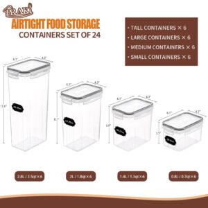 PRAKI Airtight Food Storage Containers Set with Lids - 24 PCS, BPA Free Kitchen and Pantry Organization, Plastic Leak-proof Canisters for Cereal Flour & Sugar - Labels & Marker(Grey0