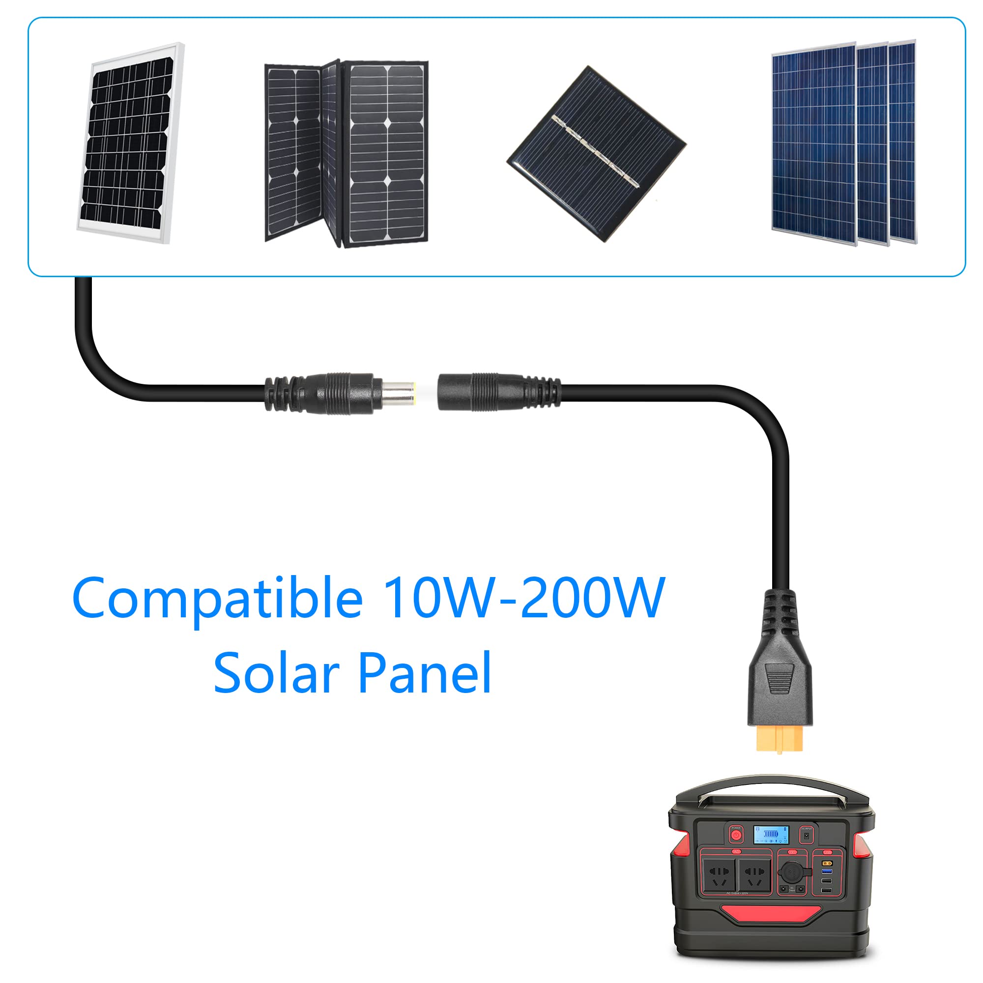 RIIEYOCA XT60 to DC 8mm Connector Adapter,XT60 Female to DC 7.9mm x 0.9mm Female 14AWG Power Cable,for Portable Power Station Solar Generator Solar Panel(1M/3Ft)