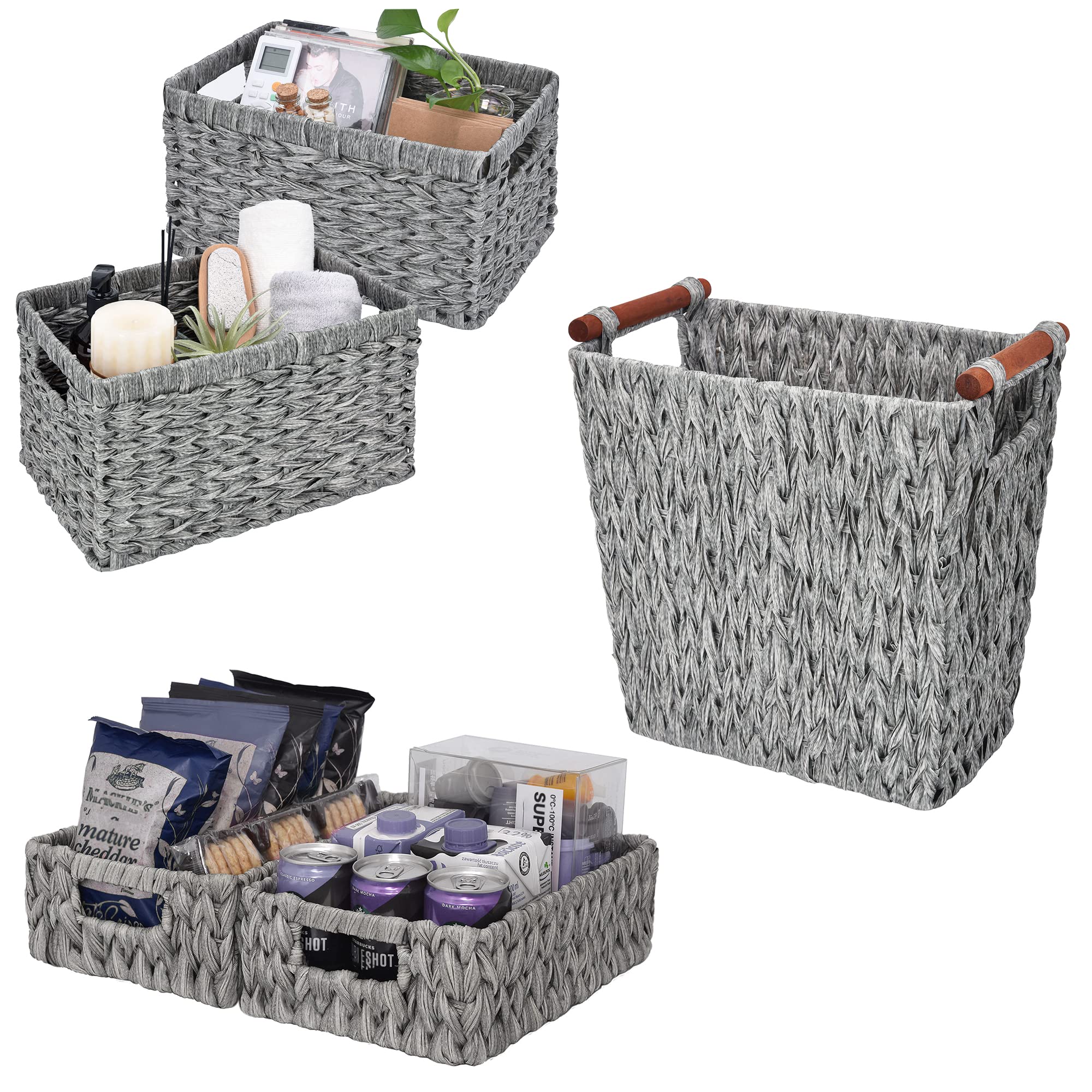 GRANNY SAYS Bundle of 3 Sets Woven Storage Baskets for Shelves