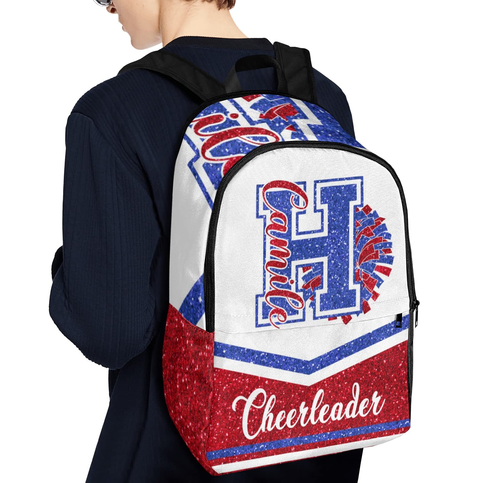 Yeshop Cheerleader Blue Red Personalized Backpack for Teen Boys Girls,Custom Travel Backpack Bookbag Casual Bag Name Gift