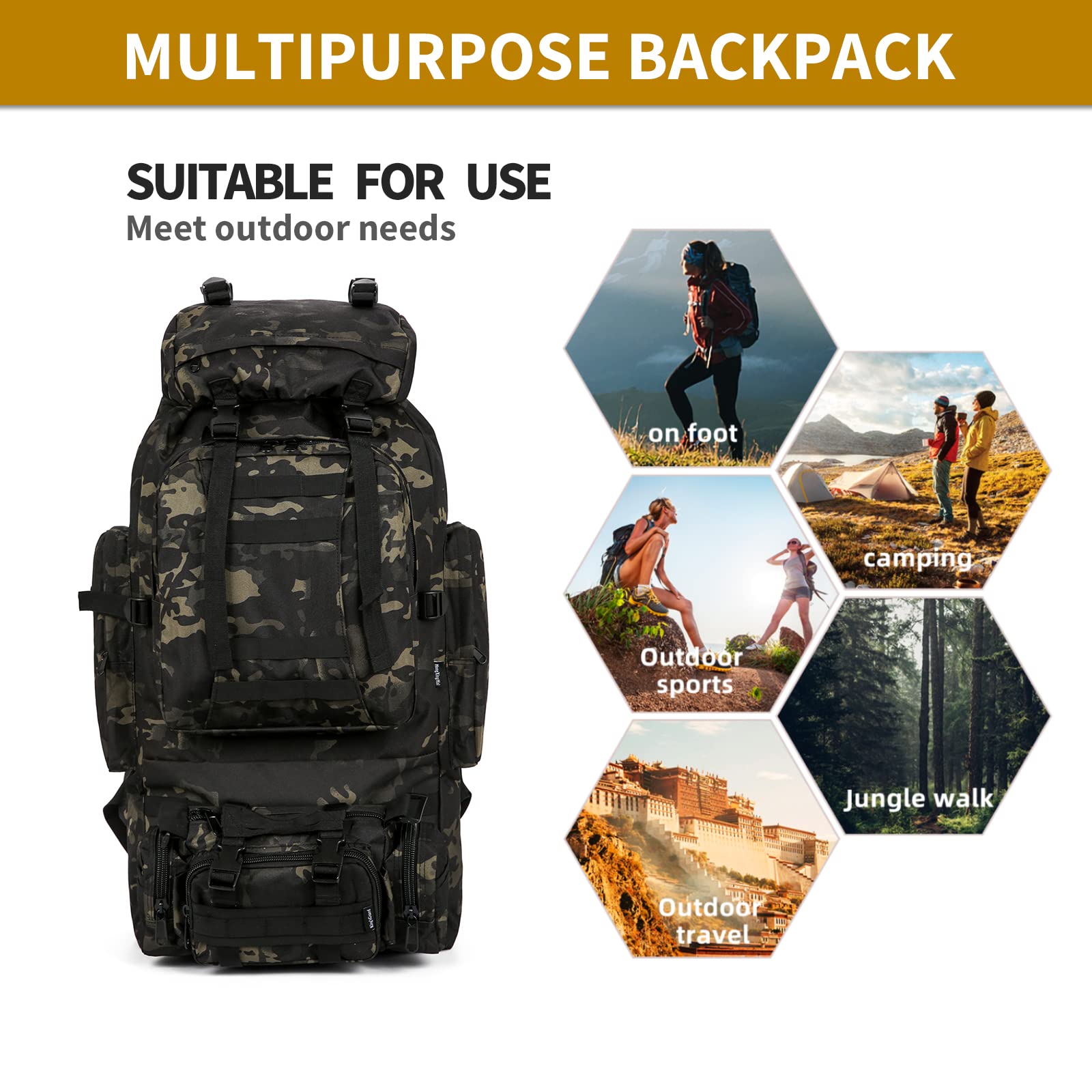 TianYaOutDoor Military Tactical Backpack Detachable Molle Bag Large capacity Rucksack Camping Hiking Backpack for Men Women