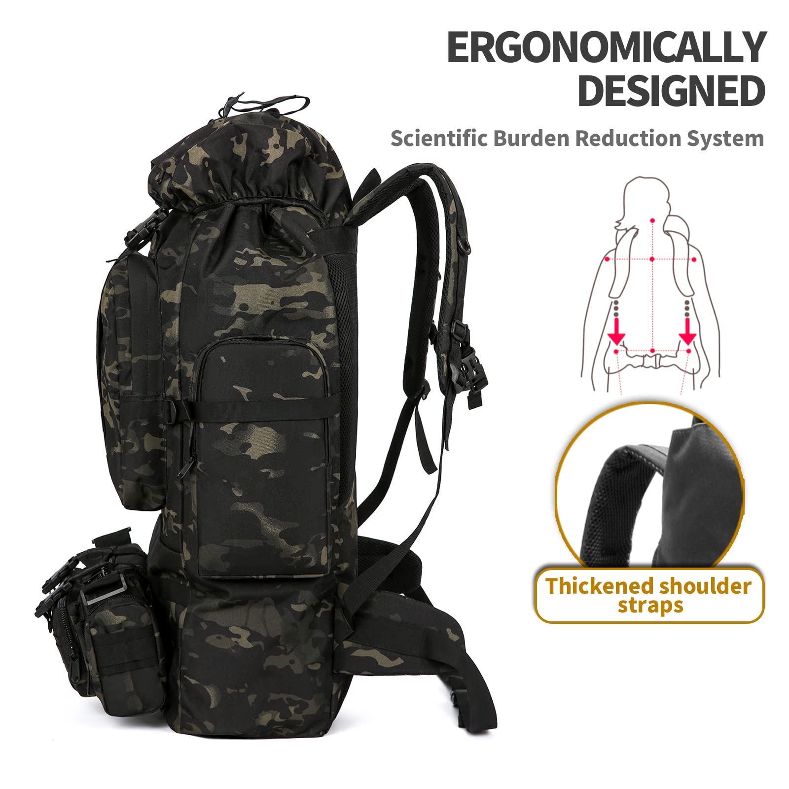 TianYaOutDoor Military Tactical Backpack Detachable Molle Bag Large capacity Rucksack Camping Hiking Backpack for Men Women