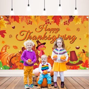 Happy Thanksgiving Photo Backdrop, Fall Maple Leaves Turkey Pumpkin Themed Thanksgiving Banner for Thanksgiving Party Decorations, 71x43 Inches