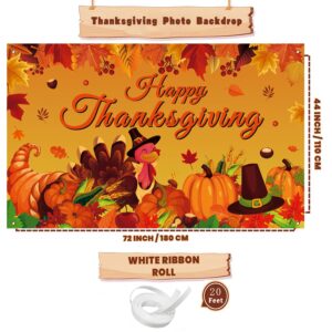 Happy Thanksgiving Photo Backdrop, Fall Maple Leaves Turkey Pumpkin Themed Thanksgiving Banner for Thanksgiving Party Decorations, 71x43 Inches