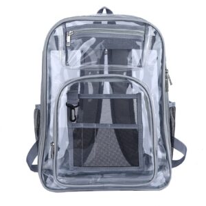 verdancy clear backpack transparent bookbag see through schoolbag heavy duty pvc waterproof padded straps (gray)