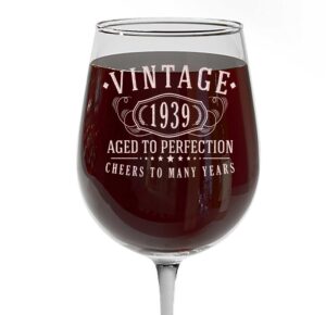 spotted dog company vintage 1939 etched 16oz stemmed wine glass - 85th birthday gifts for women - cheers to 85 years old - 85th decorations for her - best engraved wine gift ideas mom grandma - 2.0