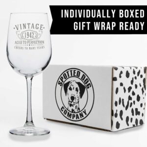 Spotted Dog Company Vintage 1942 Etched 16oz Stemmed Wine Glass - 82nd Birthday Gifts for Women - Cheers to 82 years old - 82nd decorations for her - Best Engraved Wine Gift ideas Mom Grandma - 2.0