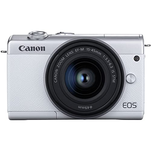 Canon EOS M200 Mirrorless Digital Camera with 15-45mm Lens (White) (3700C009), 64GB Card, Case, Card Reader, Flex Tripod, Hand Strap, Cap Keeper, Wallet, Cleaning Kit (Renewed)