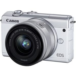 Canon EOS M200 Mirrorless Digital Camera with 15-45mm Lens (White) (3700C009), 64GB Card, Case, Card Reader, Flex Tripod, Hand Strap, Cap Keeper, Wallet, Cleaning Kit (Renewed)