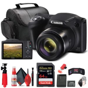 canon powershot sx420 is digital camera (black) (1068c001), 64gb memory card, card reader, soft bag, flex tripod, hand strap, memory wallet, cleaning kit (renewed)