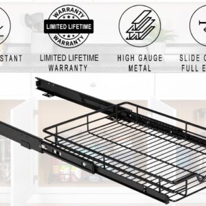 Hold N’ Storage Pull Out Cabinet Drawer Organizer, Heavy Duty-with Lifetime Limited Warranty- Slide Out Shelves, -11”W x 21”D - Requires At Least a 12-1/4” Cabinet Opening, Steel Metal, Black Finish