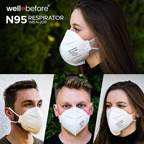 Well Before N95 Mask NIOSH Approved - Respirator Face Masks Individually Wrapped N95 Masks - Pack Of 10, White