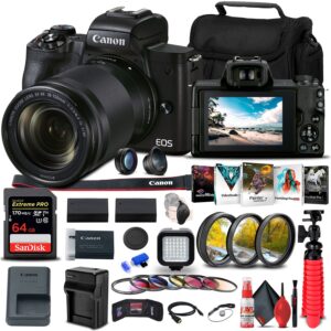 canon eos m50 mark ii mirrorless camera with ef-m 18-150mm is stm lens (4728c001), 64gb memory card, color filter kit, filter kit, 2 x lpe12 battery, external charger, card reader + more (renewed)