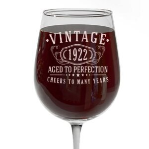 Vintage 1922 Etched 16oz Stemmed Wine Glass - 102nd Birthday Gifts for Women - Cheers to 102 years old - 102nd decorations for her - Best Engraved Wine Gift ideas for Women - Mom Grandma 2.0