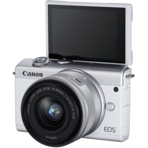 Canon EOS M200 Mirrorless Camera with 15-45mm Lens (White) (3700C009), 64GB Memory Card, Filter Kit, 2 x LPE12 Battery, External Charger, Card Reader, LED Light, Corel Photo Software + More (Renewed)