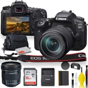 canon eos 90d dslr camera with 18-135mm lens, canon ef-s 10-18mm f/4.5-5.6 is stm lens, soft padded case, memory card, and more (renewed)