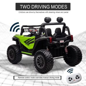 POSTACK 24V 2 Seater 4WD Kids Ride On UTV for Big Kids, Side by Side 4x4 Ride on Off-Road Truck with Parent Remote Control, Battery Powered Electric Car w/High Low Speed, Bluetooth for Boy Girl, Green