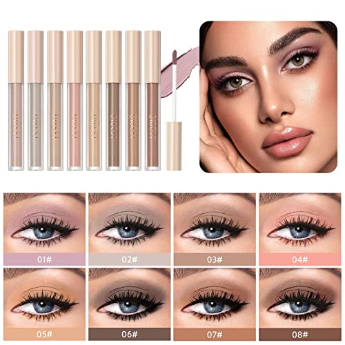 SUMEITANG 8 Colors Matte Liquid Eyeshadow Set, Neutral Naked Eyeshadow Smooth Lightweight High-pigmented Cream Brown Eye Shadow Stick Quick-Drying Waterproof Long Lasting Eye Makeup