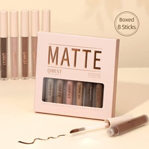 SUMEITANG 8 Colors Matte Liquid Eyeshadow Set, Neutral Naked Eyeshadow Smooth Lightweight High-pigmented Cream Brown Eye Shadow Stick Quick-Drying Waterproof Long Lasting Eye Makeup