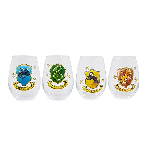 Toynk Harry Potter Hogwarts House Crests 12-Ounce Stemless Wine Glasses | Set of 4