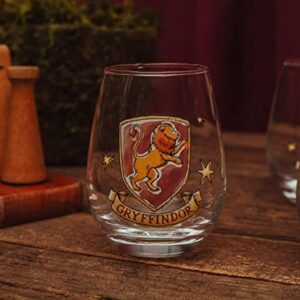 Toynk Harry Potter Hogwarts House Crests 12-Ounce Stemless Wine Glasses | Set of 4