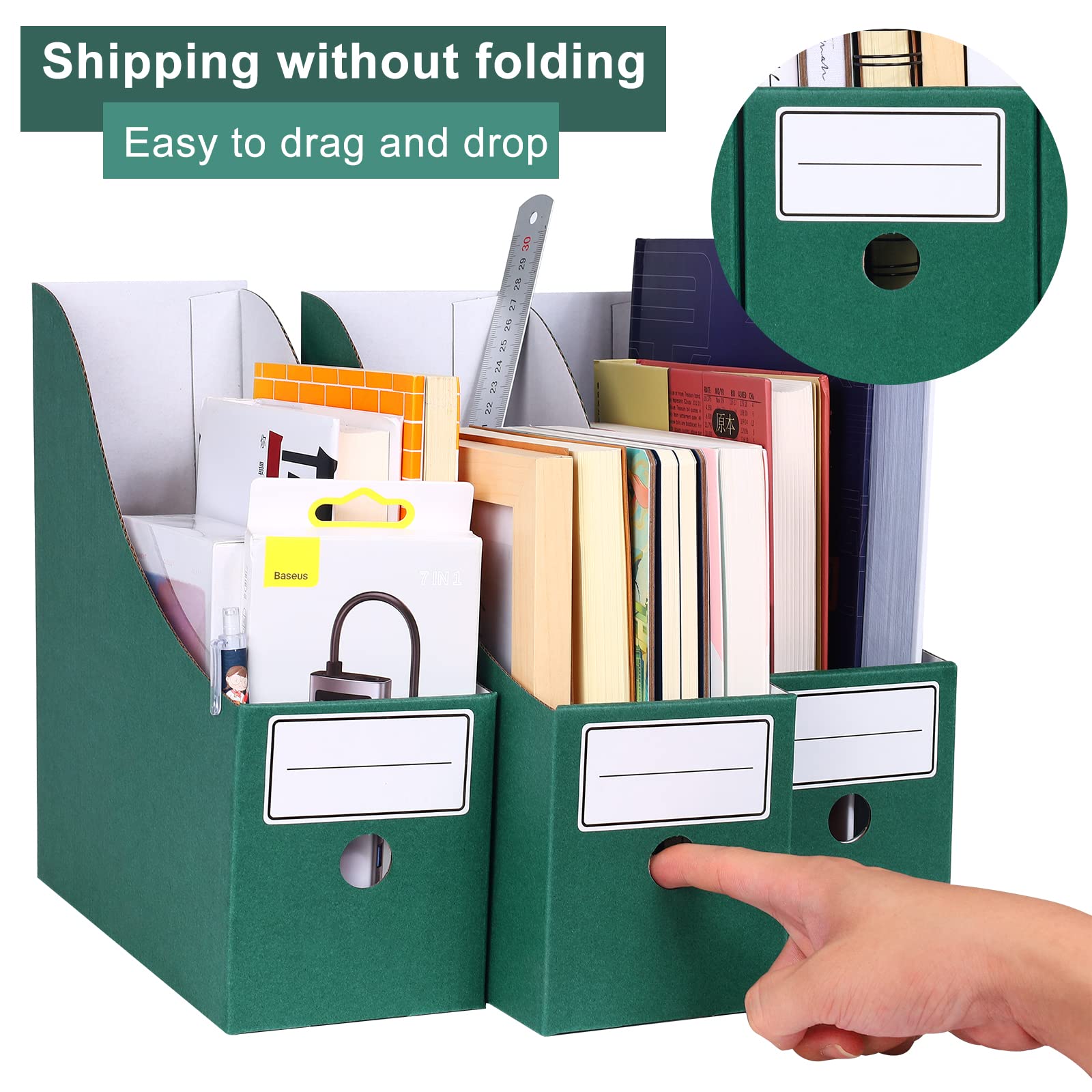 komstuon Magazine File Holder(6 Pack), Cardboard Magazine File Holder,Document Organizer,Desk File Organiser For School, Office, Home Magazine File Storage