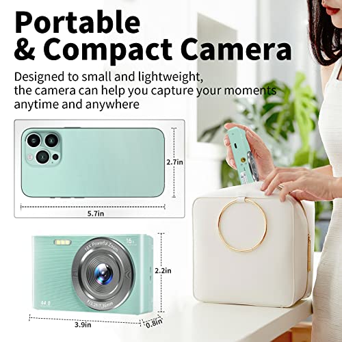 VJIANGER Digital Camera for Photography, 4K 44MP Point and Shoot Camera with 2.4" Screen, 16X Digital Zoom, Vlogging Camera for Kids Tees Aldults with 32GB SD Card & 2 Batteries(DC6-7 Green)