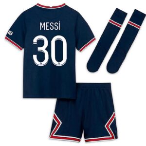 Paris Messi Blue Home 22/23 Soccer Kids Jersey + Shorts + Socks Set Kit Size Medium (8-9 Years Old) for Youth