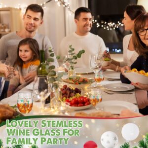 Patelai 2 Pieces Christmas Stemless Wine Glass, 17 oz Merry Christmas Happy Holiday Wine Glass Funny Mug Cup, Christmas New Year Gifts for Women Men Mom Dad Wife Husband